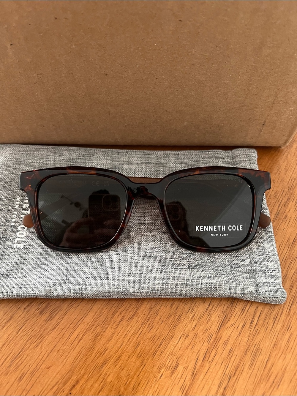 Kenneth Cole Tortoiseshell Frame Sunglasses with Black Lenses